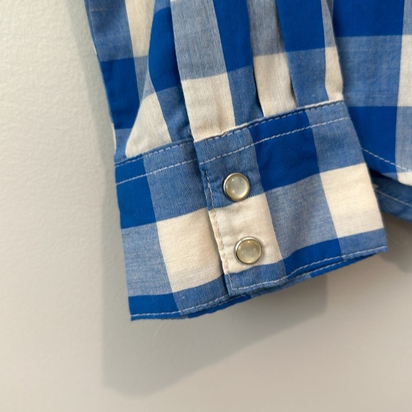 Wrangler Pearl Snap Royal Blue Buffalo Check Western button down Shirt M - Picture 6 of 8